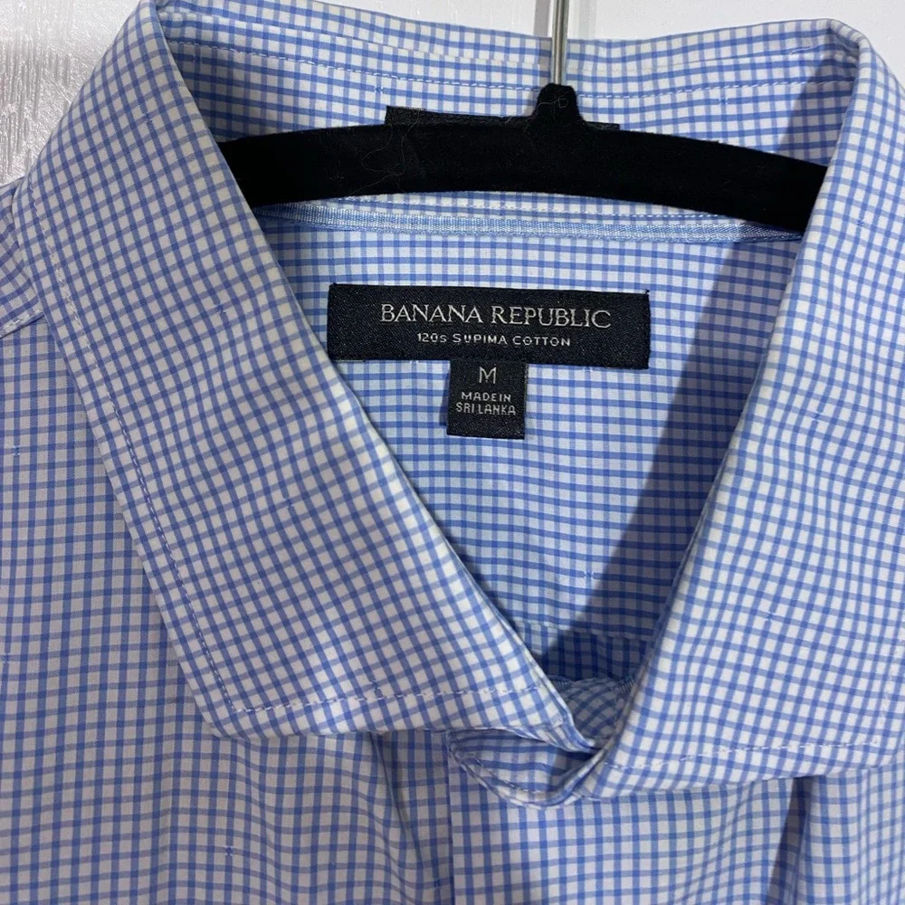 Banana Republic 120s Supima Cotton Gingham Dress Shirt Light Blue Men’s Medium